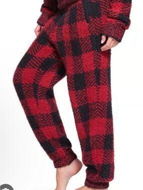 SKIMS Red and Black Buffalo Plaid Fleece Pajama Bottoms